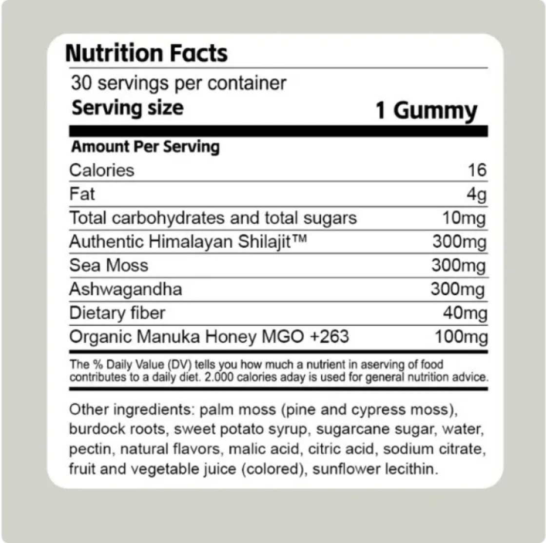 3-in-1 Vitality Gummies – Shilajit, Sea Moss & Ashwagandha | All-Natural & 100% Vegan | Non-GMO |
